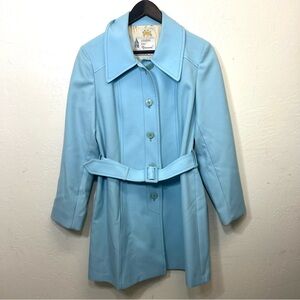 Vintage London Fog Sky Blue Powder Blue Short Trench Coat Belted Size 12